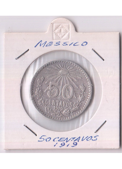 1919 -  50 Centavos Argento Messico Liberty Cap BB